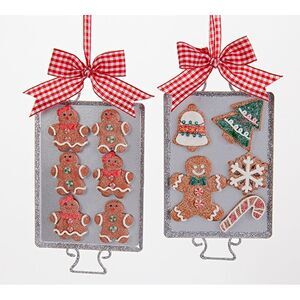 Kurt Adler Gingerbread Men Baked Cookies on Tray Ornaments Set of 2 Metal